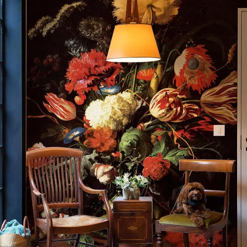 Miniatura 3 de Zeeko Murales de pared florales oscuros para despegar y pegar, 59 pulgadas de ancho x 98 pulgadas de alto, papel tapiz de flores 3D vintage