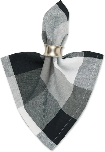 Miniatura 3 de DII Tri-Color Check Collection - Juego de servilletas 100% algodón, 20 x 20 pulgadas, color negro, 6 piezas