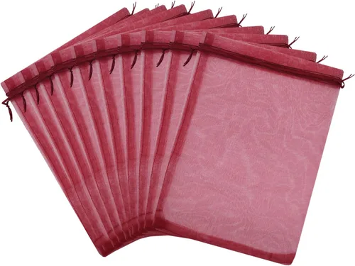 Miniatura 4 de Ankirol 50 bolsas de organza transparente, 12 x 16 bolsas grandes de organza con cordón (rojo vino)