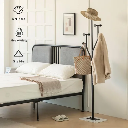 Miniatura 2 de JIAYUEJU Perchero de Pie Resistente de Metal en Forma de Árbol Independiente con Base de Mármol Sólida, Perchero de Esquina para Dormitorio, Negro