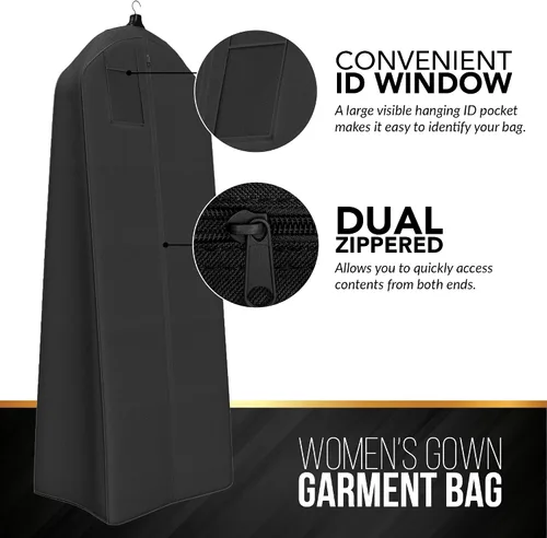 Miniatura 2 de Bolsa para vestido de novia, con fuelle, para vestidos largos y esponjosos, 72 x 24 pulgadas, fuelle de 20 pulgadas