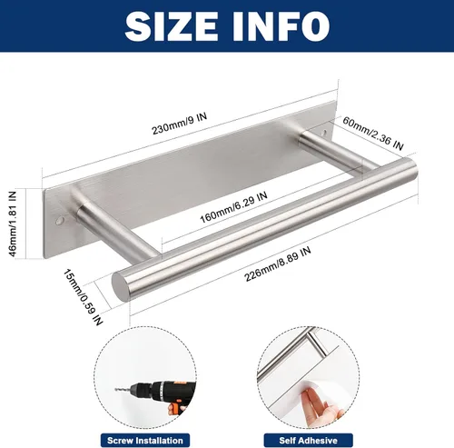 Miniatura 2 de NearMoon Soporte de toalla de mano autoadhesivo/Anillo de toalla, Barra de toalla de mano de acero inoxidable resistente al óxido, se pega