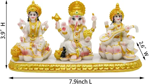 Miniatura 6 de Estatua india de Ganesha Lakshmi Saraswati – 3.9 pulgadas de alto Dios hindú Ganpati Laxmi para decoración de tablero de automóvil, India Murti