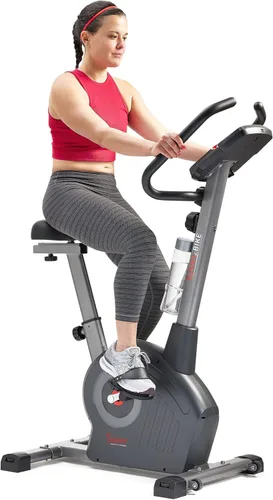 Sunny Health & Fitness Smart Stationary Exercise Upright Bike w/Pulse Sensor & 4-Way Adjustable Seat, Cycling Machine for Home Cardio Training, Free