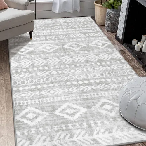 Miniatura 9 de Lahome Alfombra marroquí bohemia de 5 x 7 pies, lavable, color gris, antideslizante, de pelo bajo, suave, con estampado tribal, para sala de estar