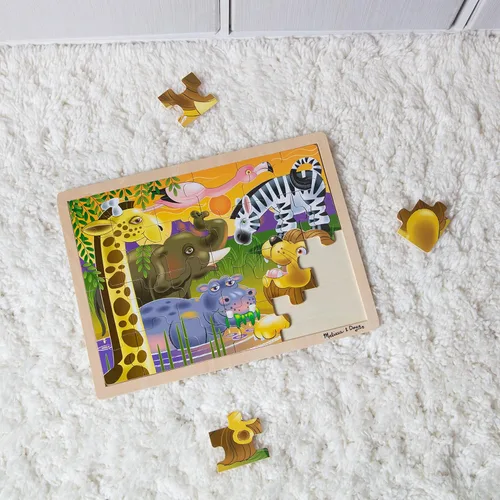 Miniatura 9 de Rompecabezas Melissa & Doug de safari en llanuras africanas, de madera con bandeja de almacenamiento (24 piezas)