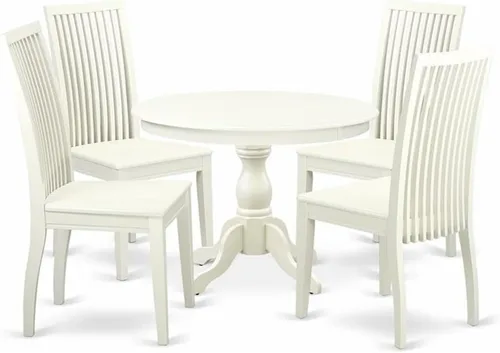 Miniatura 7 de East West Furniture HBIP3-LWH-C Hartland - Juego de comedor de 3 piezas para espacios pequeños, contiene una mesa redonda con pedestal y 2 sillas