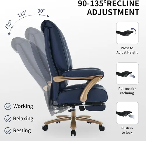 Miniatura 5 de EXCEBET Silla de oficina ejecutiva grande y alta con reposapiés, capacidad de 400 libras, silla de oficina ergonómica de respaldo alto con soporte