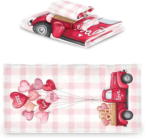 Miniatura 2 de Juego de 3 toallas románticas a cuadros con diseño de corazón rosa con resorte de globo, toallas de baño suaves y absorbentes, toallas de mano