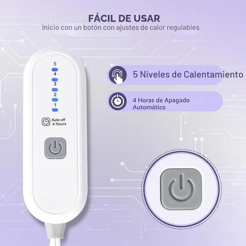 Miniatura 2 de Manta térmica eléctrica de franela Sherpa de 50 x 60 pulgadas - Manta eléctrica suave con 5 niveles de calefacción y 4 horas de apagado automático
