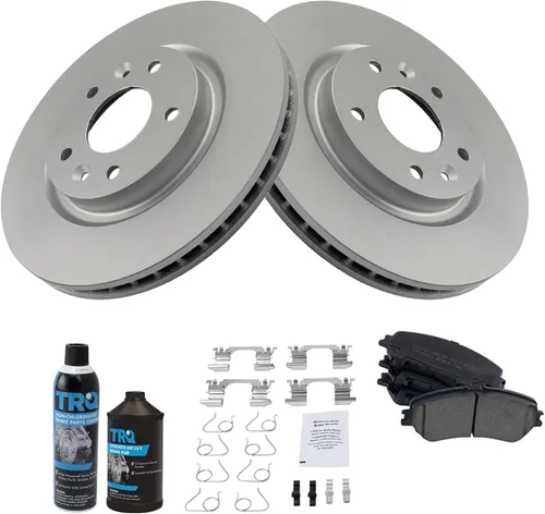 Miniatura 3 de TRQ Kit de pastillas de freno delantero y rotor, kit químico de freno, pastillas de freno de cerámica premium con revestimiento G compatible