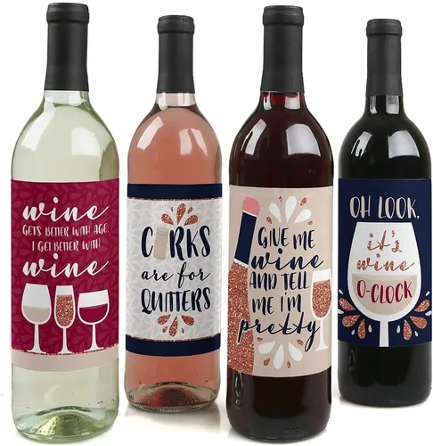 Big Dot of Happiness But First, Wine - Decoraciones de fiesta de cata de vinos para mujeres y hombres - Calcomanías para etiquetas de botellas de
