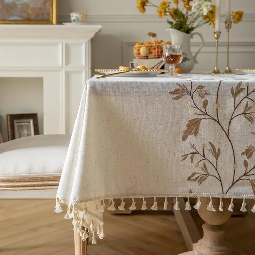 Miniatura 4 de Oubonun Mantel rectangular de lino de algodón, resistente a las arrugas y al agua, lavable a máquina con borlas para cocina y comedor, 55 x 70