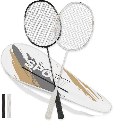 Juego de raquetas de bádminton profesionales, ligeras, 4 unidades de fibra de carbono, 3 volantes de plumas, 2 fundas protectoras, 4 sobreagarres,