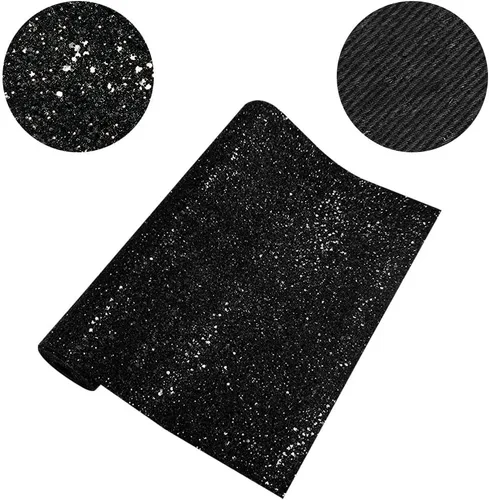 Miniatura 3 de Rollo de piel sintética con purpurina gruesa de color liso, 12 x 53 pulgadas, tela de costura sintética brillante para lazos para el cabello, Negro