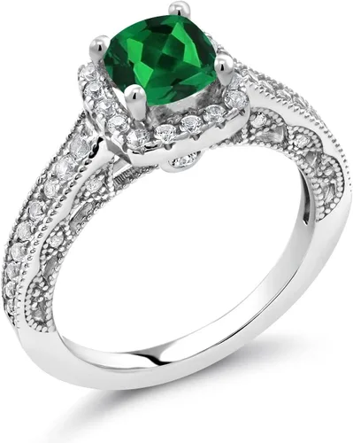 Miniatura 16 de Gem Stone King Anillo de compromiso de plata de ley 925 de 0.236 in con piedra natal y zafiro blanco creado con acento Anillo de compromiso
