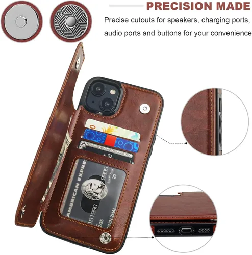 Miniatura 6 de ONETOP - Funda tipo cartera compatible con iPhone 15 Plus con soporte para tarjetas, funda de cuero PU con soporte y ranuras para tarjetas, doble