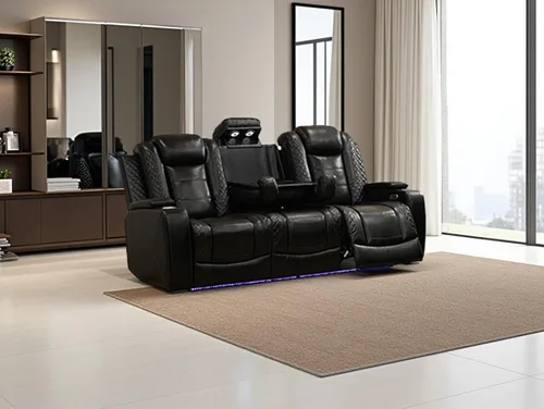Miniatura 34 de Juego de sofá reclinable eléctrico, seccional de cuero transpirable beige, juego de muebles de sala de estar, 2 piezas, sofá reclinable eléctrico