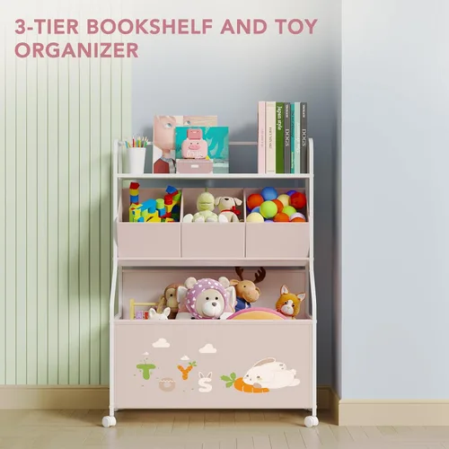 Miniatura 2 de BBLIKE Organizador de Almacenamiento de Juguetes con Ruedas - Caja de Juguetes Grande de 3 Niveles para Niños, Almacenamiento de Cofre de Juguetes