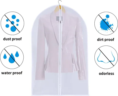 Miniatura 7 de MsKitchen Paquete de 6 bolsas largas para ropa (24 x 60 pulgadas) – Fundas de bata a prueba de polvo – Bolsas colgantes duraderas de PEVA