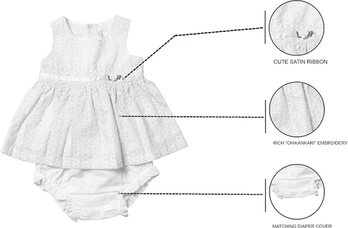 Miniatura 5 de Vestido de algodón bordado artesanal para niña con funda para pañales, trajes de sesión de fotos para bebé, 0-18 meses en 2 o 1 paquete