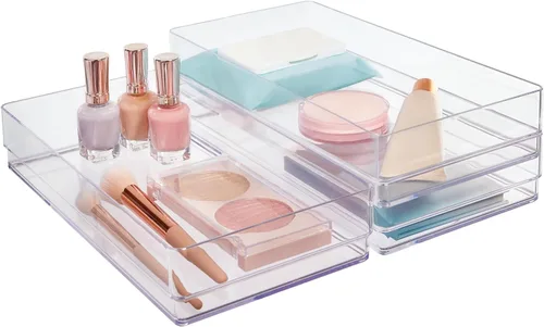 Miniatura 11 de STORi SimpleSort - Juego de 2 organizadores de cajones transparentes apilables Bandejas rectangulares de 15 x 6 x 2 pulgadas Contenedores anchos