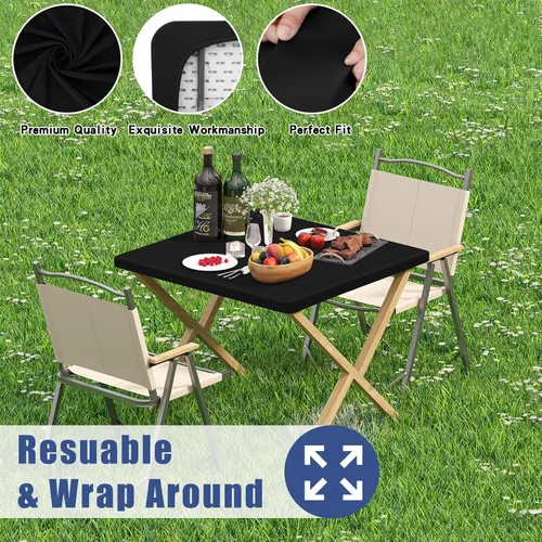 Miniatura 5 de Moosfor Paquete de 6 manteles cuadrados de elastano, manteles elásticos ajustables para pícnic, cubierta de mesa de patio elástica lavable para Negro