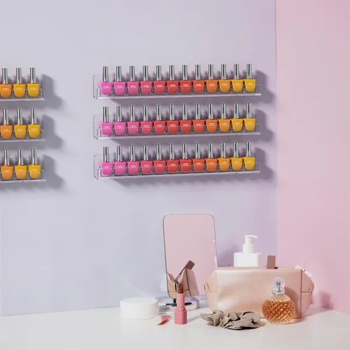 Miniatura 2 de FEMELI Estante de pared acrílico transparente para esmalte de uñas: 12 estantes de exhibición del soporte del organizador - 15 pulgadas