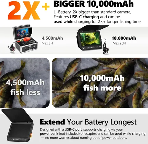Miniatura 6 de [Actualización FishPRO® 2026] Cámara de pesca submarina NO.1 HD 1080P de 7 pulgadas, IPS- con 10,000 mAh (fácil de usar), cámara de pesca en hielo