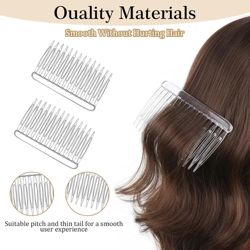 Miniatura 2 de 8 peines transparentes para el cabello para mujer, pinzas de plástico francés, peine lateral francés, 14 dientes, peines de velo de novia, clips
