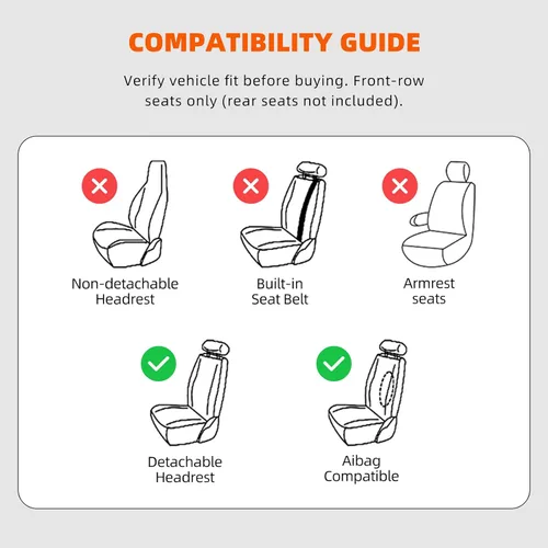 Miniatura 9 de Juego completo de fundas de asiento de automóvil de cuero napa impermeables y transpirables de 2 plazas, aptas para asientos delanteros