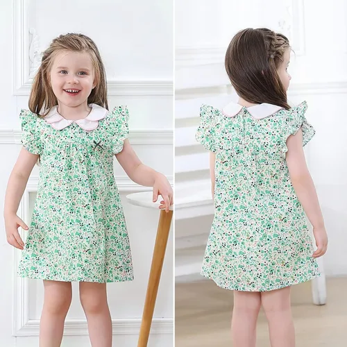 Miniatura 3 de Simplee kids Vestido casual para niñas pequeñas, vestido fruncido con estampado floral para primavera y verano de 1 a 6 años