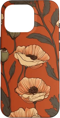 Miniatura 20 de iPhone 16 Floral Pattern Poppies Terracotta Poppy Flower Case