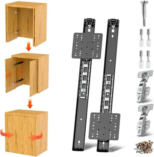 Miniatura 11 de Rieles para Puertas Corredizas de Bolsillo, Riel para Puerta Corrediza de Bolsillo para Gabinete, Bisagra para Puerta de Bolsillo, Herrajes