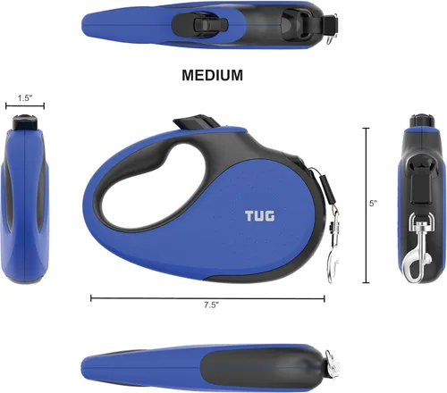 Miniatura 2 de TUG - Correa retráctil 360º para perros, libre de enredos, mango antideslizante, nailon resistente de 16 pies, freno de una sola mano, pausa y Azul