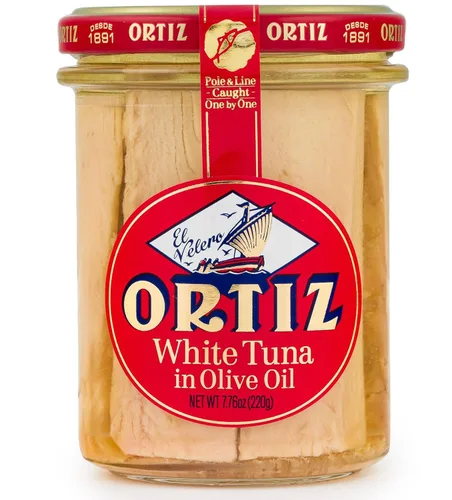 Ortiz Atún blanco en aceite de oliva, fresco y tierno, capturado silvestre español, alto en proteínas y grasas Omega 3, excelente en ensaladas,