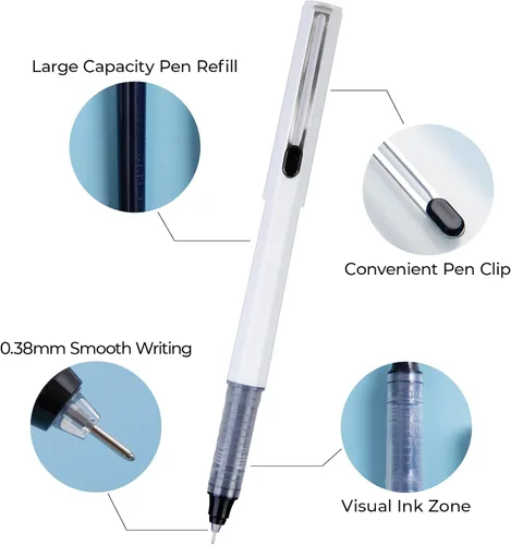 Miniatura 3 de M&G 12 bolígrafos líquidos de punta fina de 0.015 in, de gran capacidad, tinta negra, bolígrafos de punta extrafina, de secado rápido, escritura