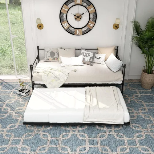 Miniatura 7 de Sofá cama con base de sofá cama nido con cabecero, soporte de listones de acero premium, base de colchón multifuncional, individual, negro