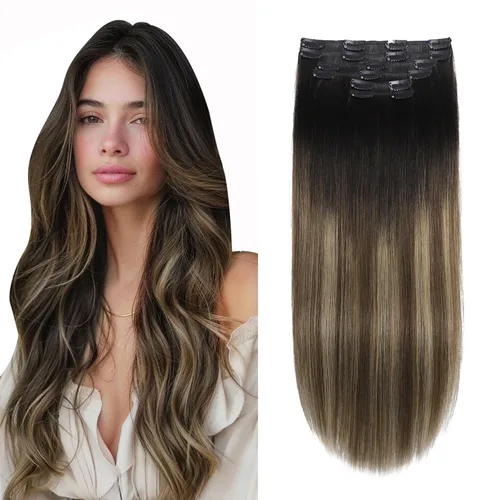 Miniatura 19 de XDhair Extensiones de cabello humano Remy con pinzas, color marrón medio #4, mezclado con rubio caramelo #27, 3.53 oz, 6