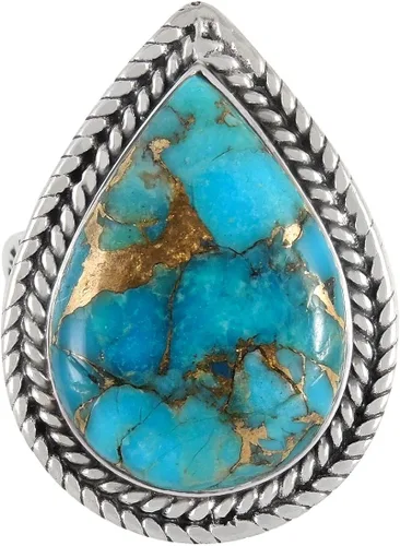 Miniatura 3 de Anillo de turquesa de plata de ley 925 y matriz de cobre genuina turquesa