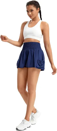 Miniatura 7 de Blaosn Pantalones cortos fluidos de cintura alta para mujer, gimnasio, yoga, atletismo, correr, tenis, faldas con bolsillos, ropa bonita de verano