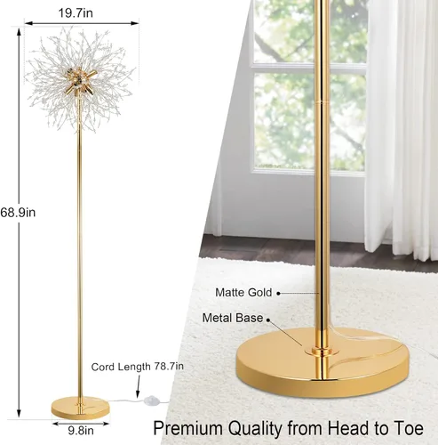 Miniatura 3 de Lámpara de pie de cristal de 69 pulgadas, lámpara de pie moderna con cristal K9, lámpara de pie LED con interruptor de pie de encendido/apagado
