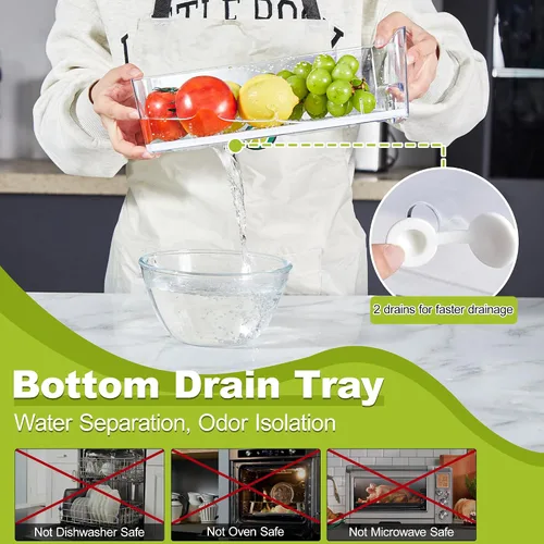 Miniatura 5 de Cajón organizador extraíble para refrigerador, contenedores apilables para refrigerador con bandeja de drenaje y tapa, caja transparente