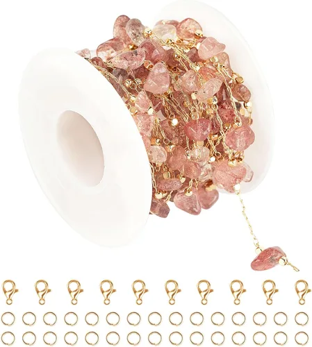 Miniatura 9 de KYUNHOO Cadenas de joyería de piedra natural de 16.4 pies a granel, cadenas de piedras irregulares negras para collares, tobilleras chapadas en oro