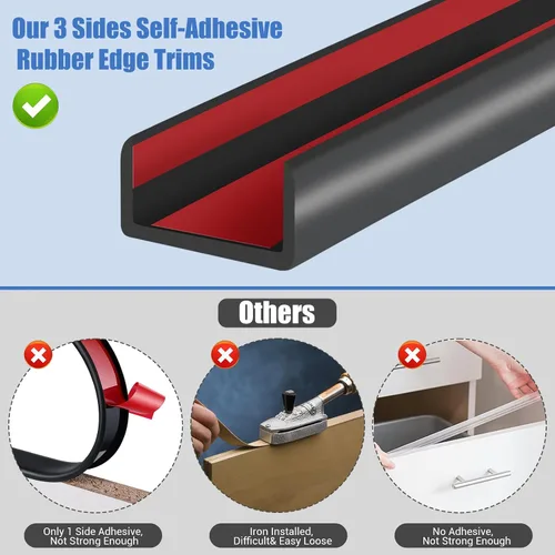 Miniatura 6 de Borde de goma protector, canal en U autoadhesivo de 1-1/2 pulgadas para maderas, bandas flexibles en forma de U para despegar y pegar, protector