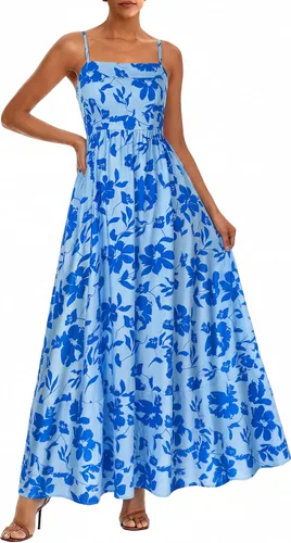 Miniatura 16 de PRETTYGARDEN Vestido largo de verano para mujer, con tirantes delgados, bohemio, floral, a rayas, para invitadas de boda, playa, vacaciones, vestido