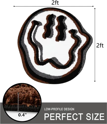 Miniatura 2 de Estmy Happy Face - Alfombra de baño redonda de 2 pies, color blanco/negro, antideslizante, lavable, estética, hippie, bohemio, divertida, de felpa