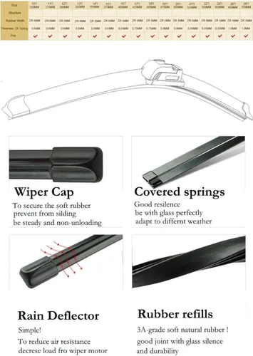 Miniatura 7 de Limpiaparabrisas delantero para Chevrolet Epica 2006-2011 Limpiaparabrisas Limpio Ventana de Coche Cepillos de Lluvia 22 "+22" (Federación de Rusia)