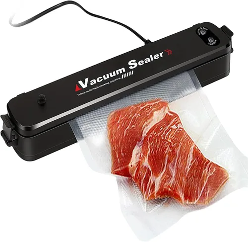CJC Máquina automática de sistema de sellado de aire al vacío, sellador al vacío de alimentos 60KP con bolsa de sellado de 10 piezas, negro, 110 V