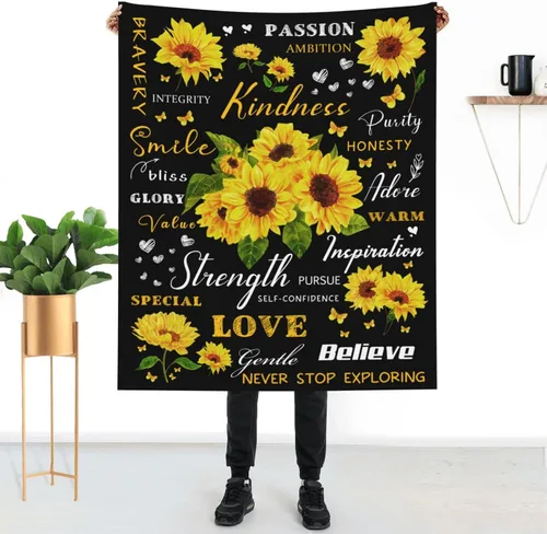 Miniatura 7 de Regalos de girasol para mujer, manta curativa positiva de girasol, cumpleaños para mujeres y mamá, mantas de franela suave con girasoles decorativos
